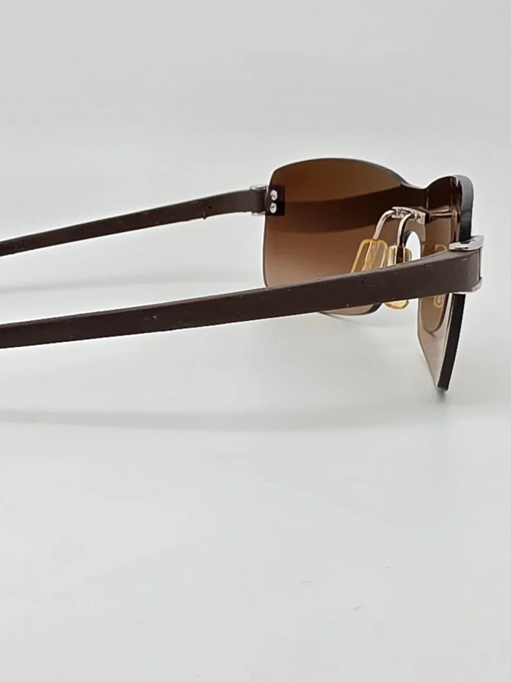 Tag Heuer TH7505 202 Brown Rubber Frame Brown Lens Rimless Sunglasses w/ Case